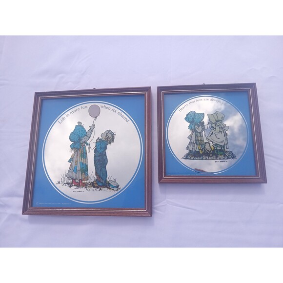 Holly Hobbie Mirror Set Vintage 1970s Decorated And Frames Made In England - Picture 3 of 9